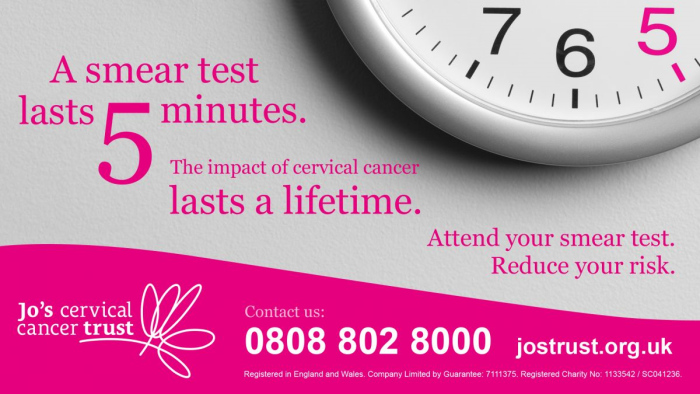 A smear test takes 5 minutes. The impact of cervical cancer lasts a lifetime.  Attend your smear test now